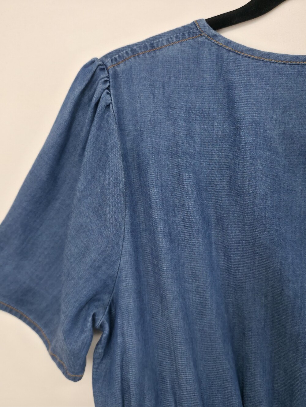 Simplee Blue Lyocell Blend Mini Dress M Tiered Pockets Boho Prairie - Picture 12 of 15